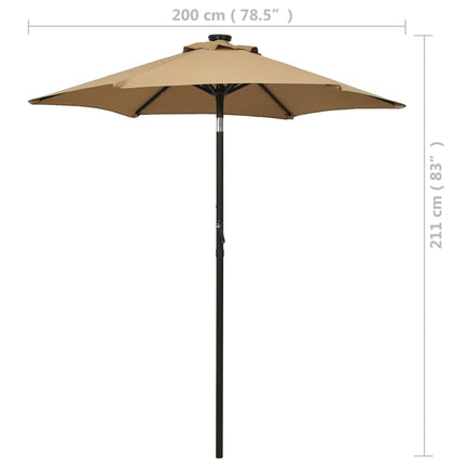 parasol med LED-lys 200x211 cm aluminium gråbrun