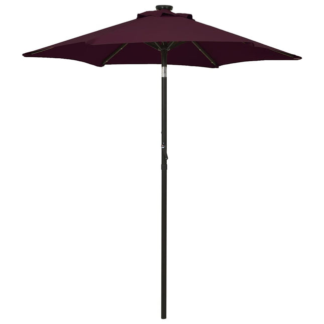 parasol med LED-lys 200x211 cm aluminium bordeauxrød