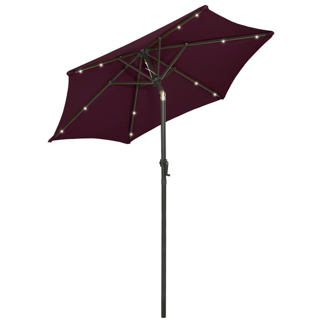 parasol med LED-lys 200x211 cm aluminium bordeauxrød