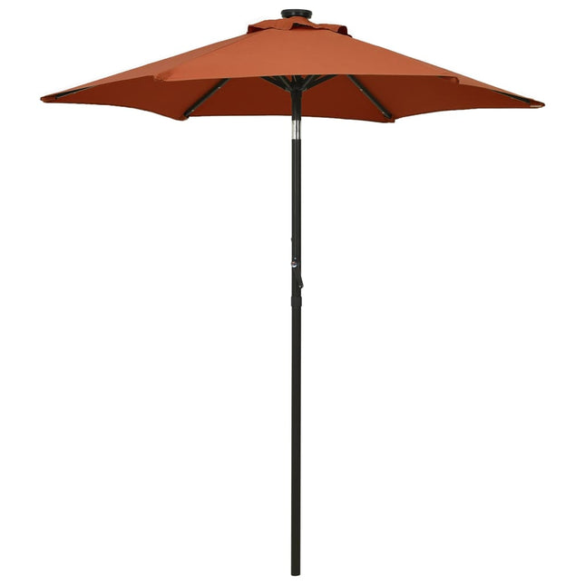 parasol med LED-lys 200x211 cm aluminium terracotta
