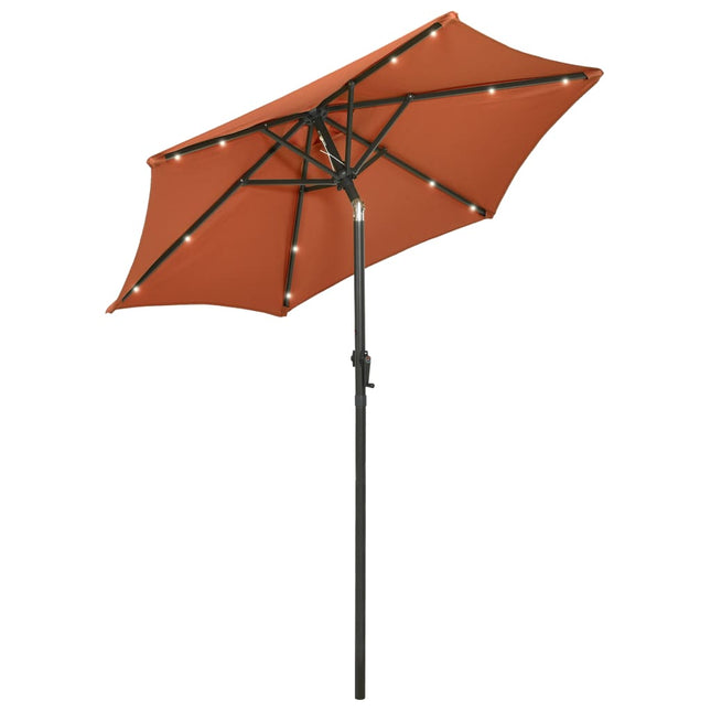 parasol med LED-lys 200x211 cm aluminium terracotta