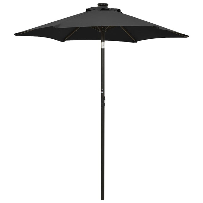 parasol med LED-lys 200x211 cm aluminium sort