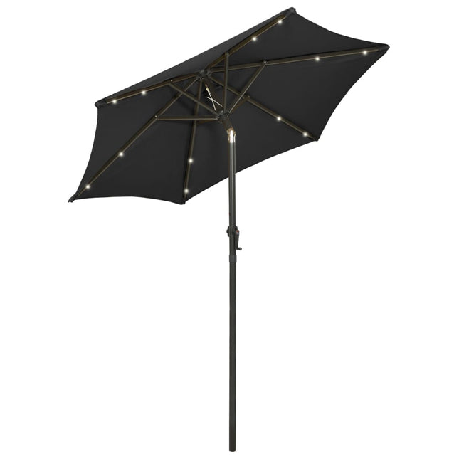 parasol med LED-lys 200x211 cm aluminium sort