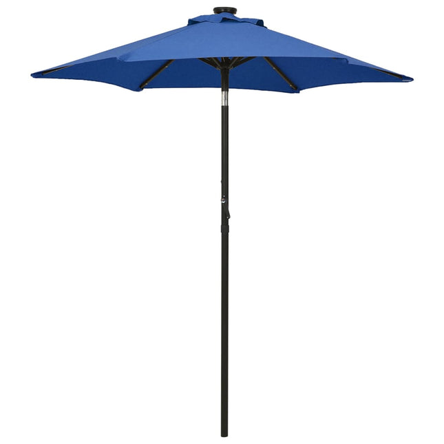 parasol med LED-lys 200x211 cm aluminium azurblå