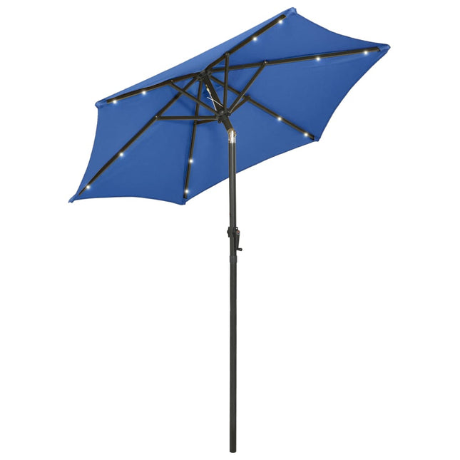 parasol med LED-lys 200x211 cm aluminium azurblå