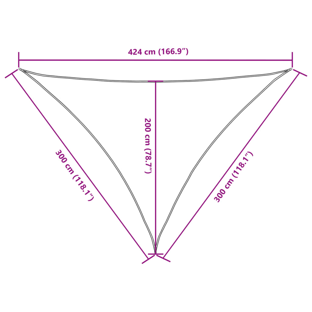 solsejl 3x3x4,24 m trekantet oxfordstof brun