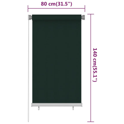 udendørs rullegardin 85 (B) x 140 (H) cm HDPE mørkegrøn