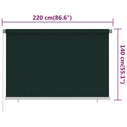 udendørs rullegardin 225 (B) x 140 (H) cm HDPE mørkegrøn