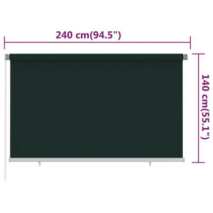 udendørs rullegardin 245 (B) x 140 (H) cm HDPE mørkegrøn