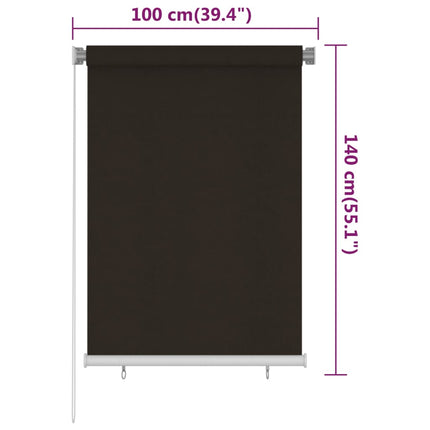 udendørs rullegardin 105 (B) x 140 (H) cm HDPE brun