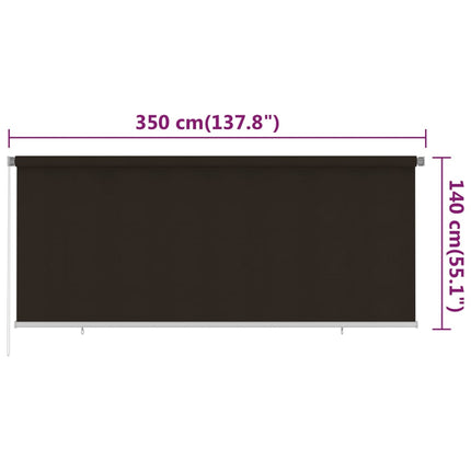 udendørs rullegardin 355 (B) x 140 (H) cm HDPE brun