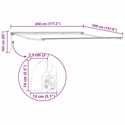 Markiseramme Hvid 450 × 350 cm Aluminium