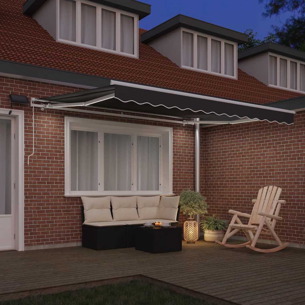 Markiseramme med LED -strimmellys Hvid 300 x 250 cm Aluminium