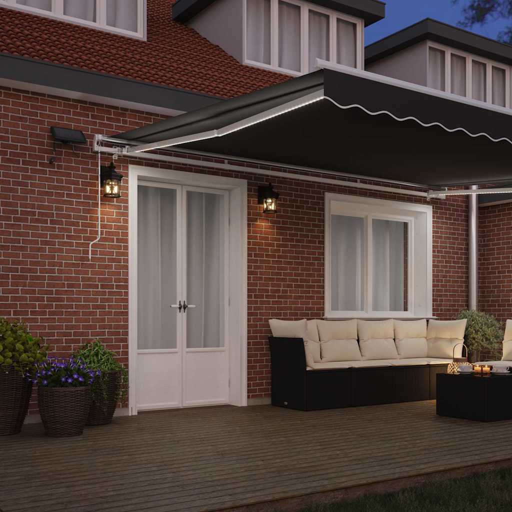 Markiseramme med LED -strimmellys Hvid 400 × 300 cm Aluminium