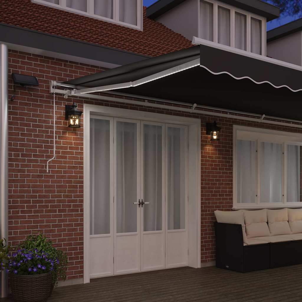 Markiseramme med LED -strimmellys Hvid 600 × 300 cm Aluminium