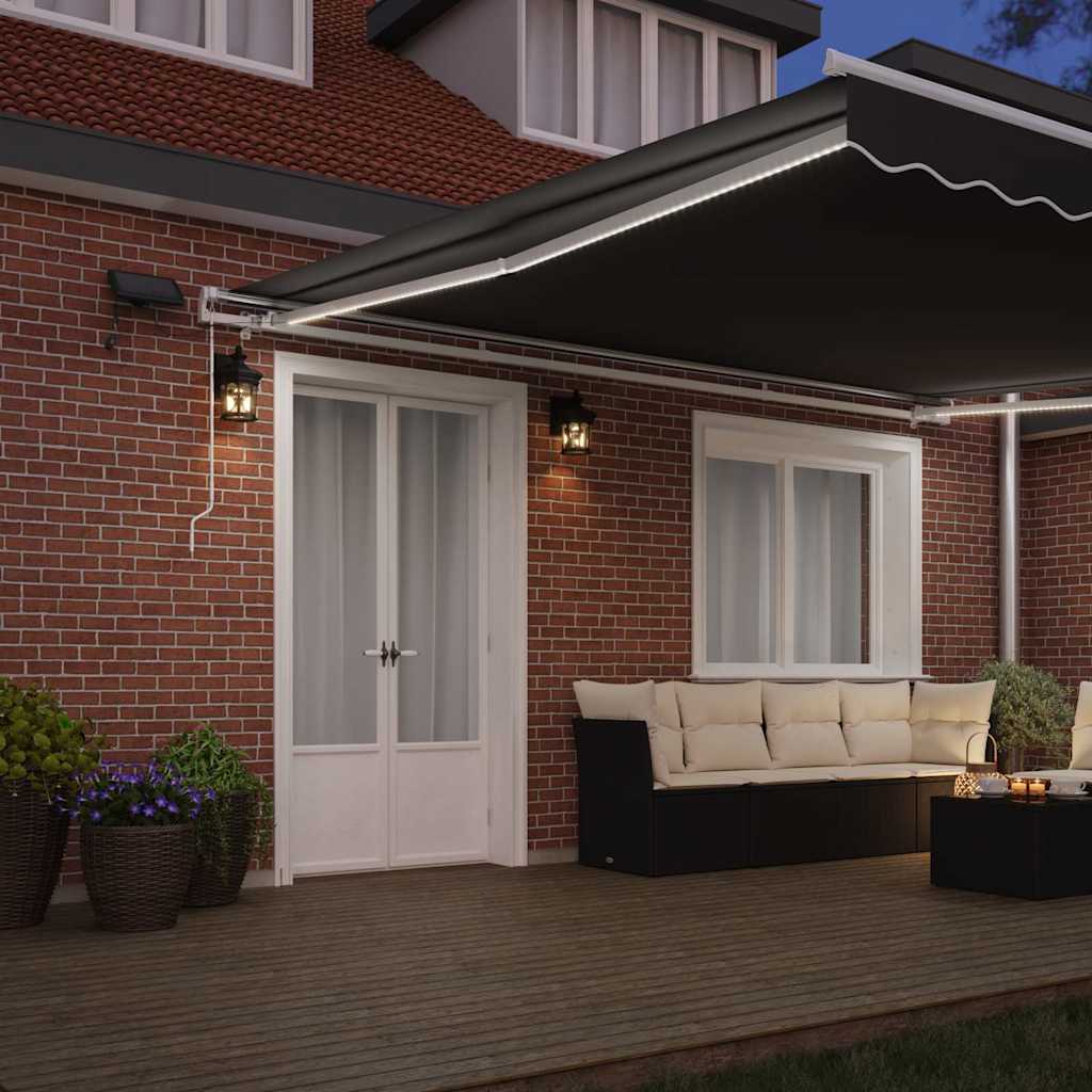 Markiseramme med LED -strimmellys Hvid 450 × 350 cm Aluminium