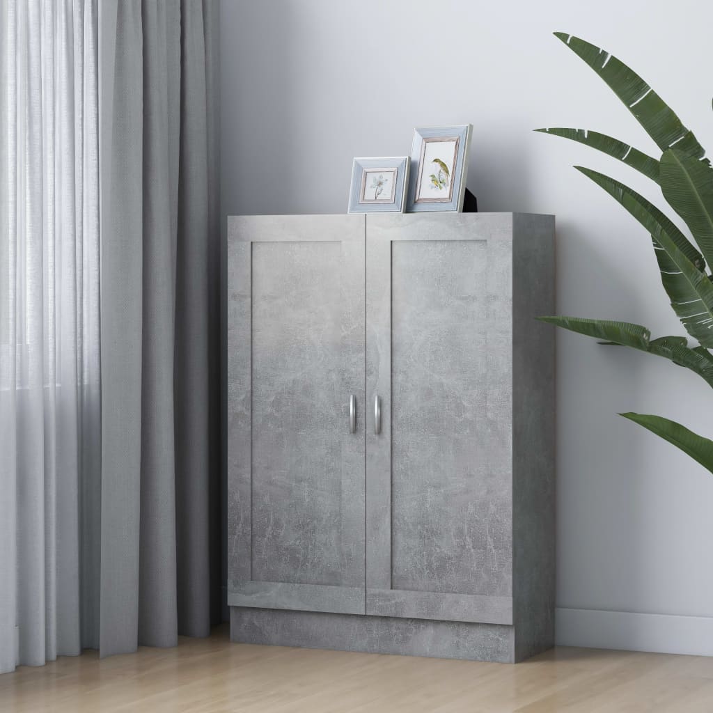 Bogskab/bogreol 82,5×30,5×115 cm - konstrueret træ, betongrå med låger