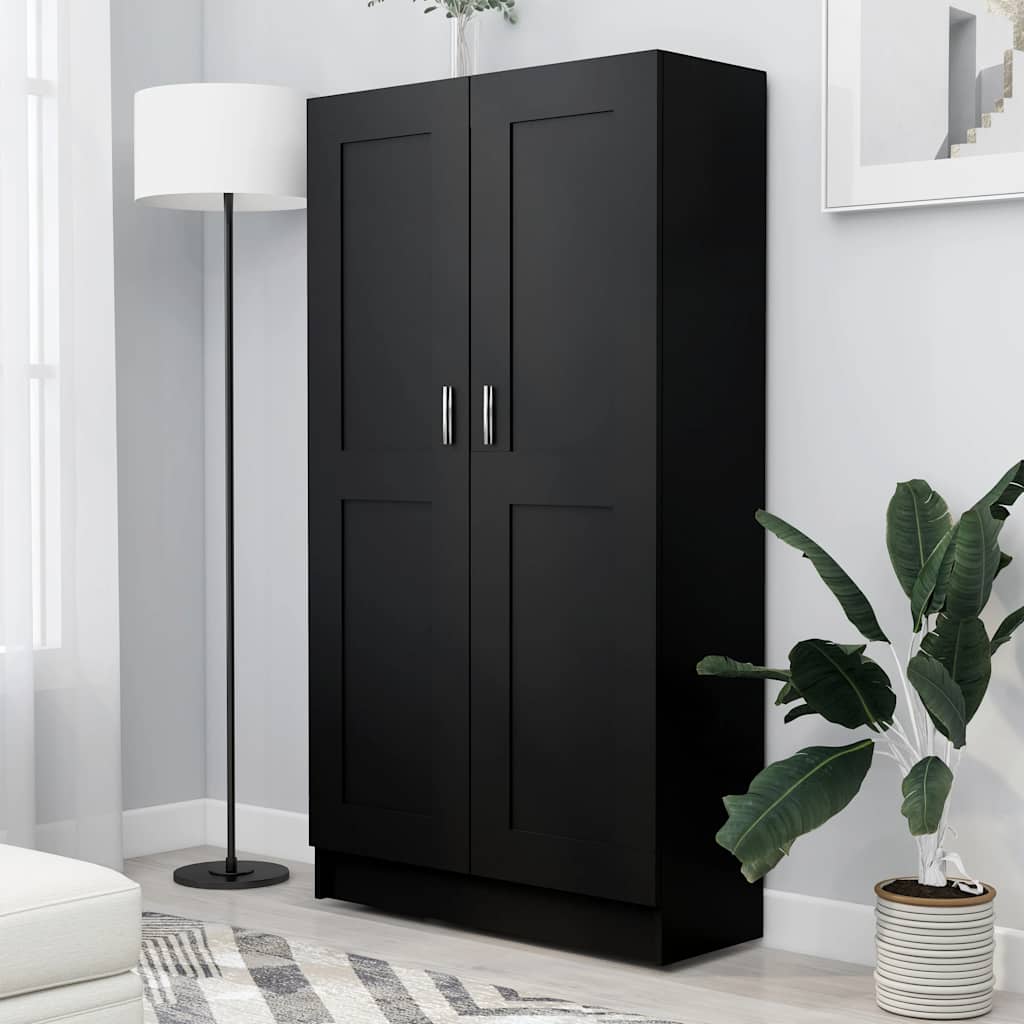 Bogreol med låger 82,5×30,5×150 cm - sort konstrueret træ