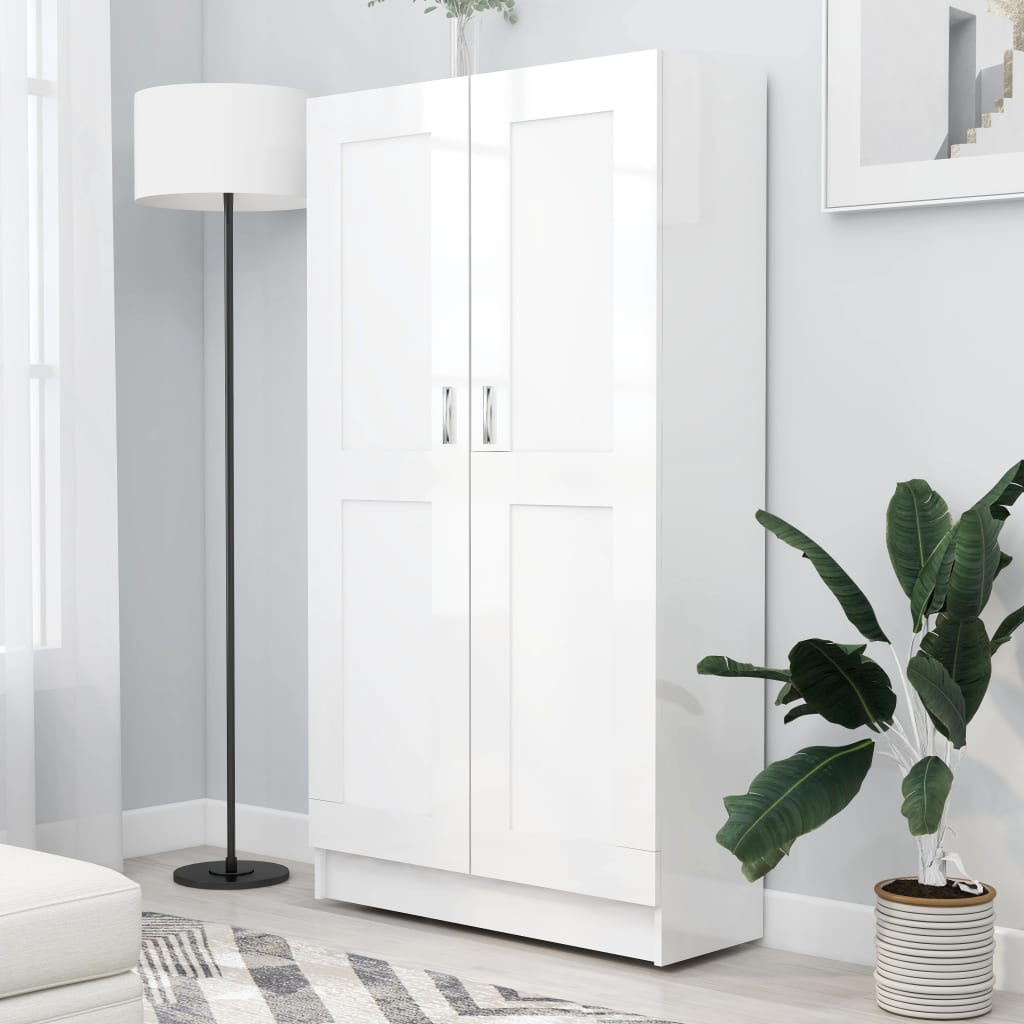 bogreol 82,5x30,5x150 cm konstrueret træ hvid højglans billede