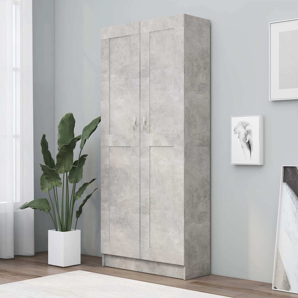 Bogskab med 5 rum og 2 låger - 82,5×30,5×185,5 cm, betongrå