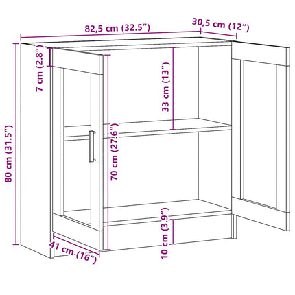 vitrineskab 82,5x30,5x80 cm konstrueret træ hvid