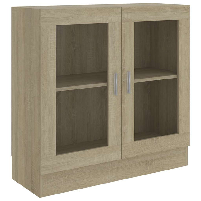 vitrineskab 82,5x30,5x80 cm konstrueret træ sonoma-eg