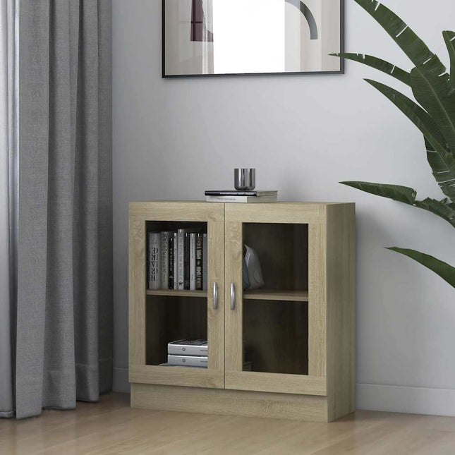 vitrineskab 82,5x30,5x80 cm konstrueret træ sonoma-eg
