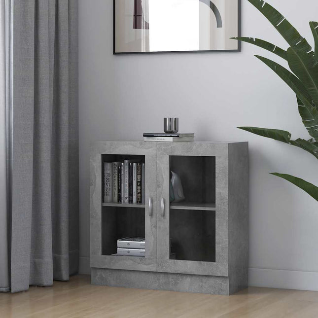 vitrineskab 82,5x30,5x80 cm konstrueret træ betongrå