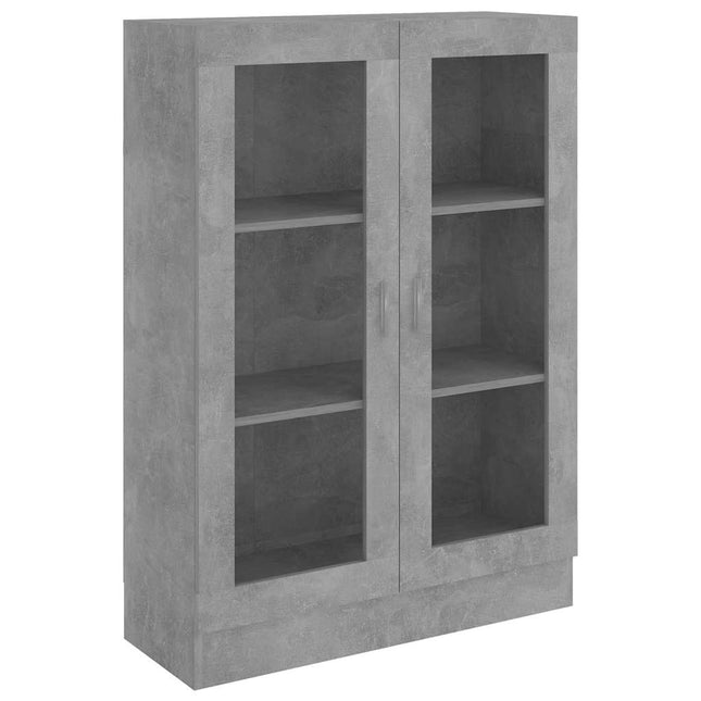 vitrineskab 82,5x30,5x115 cm konstrueret træ betongrå