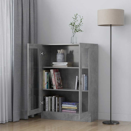 vitrineskab 82,5x30,5x115 cm konstrueret træ betongrå