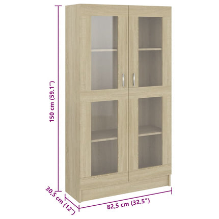 vitrineskab 82,5x30,5x150 cm konstrueret træ sonoma-eg