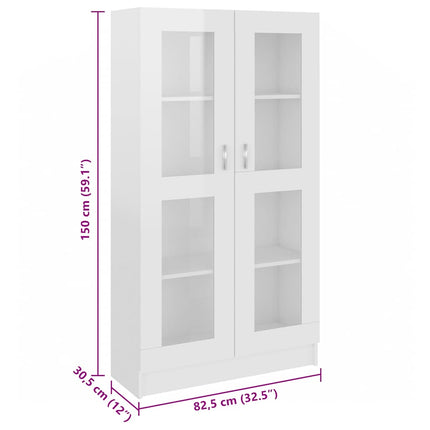 vitrineskab 82,5x30,5x150 cm konstrueret træ hvid højglans
