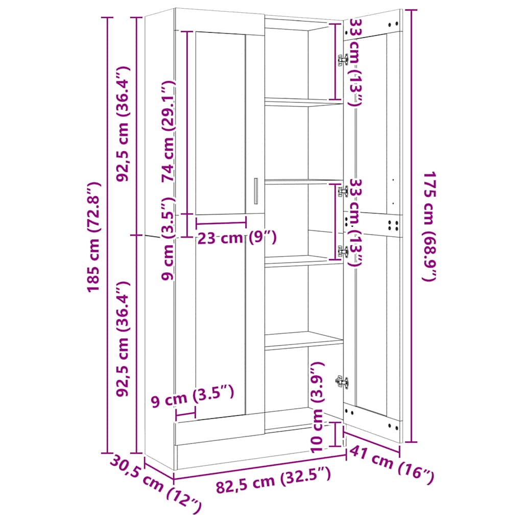 vitrineskab 82,5x30,5x185 cm konstrueret træ sort