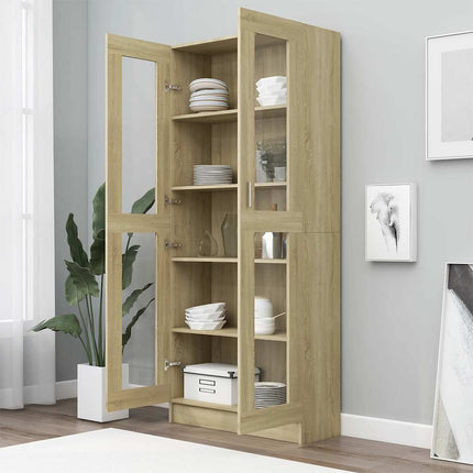 vitrineskab 82,5x30,5x185 cm konstrueret træ sonoma-eg