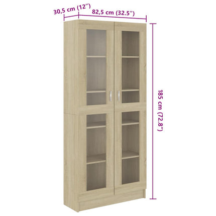 vitrineskab 82,5x30,5x185 cm konstrueret træ sonoma-eg