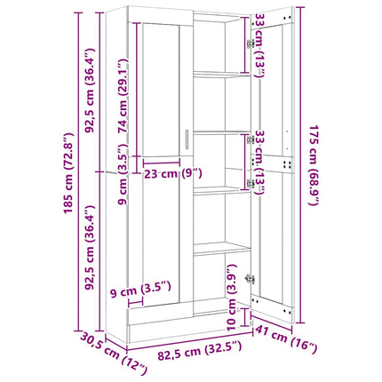 vitrineskab 82,5x30,5x185 cm konstrueret træ sonoma-eg