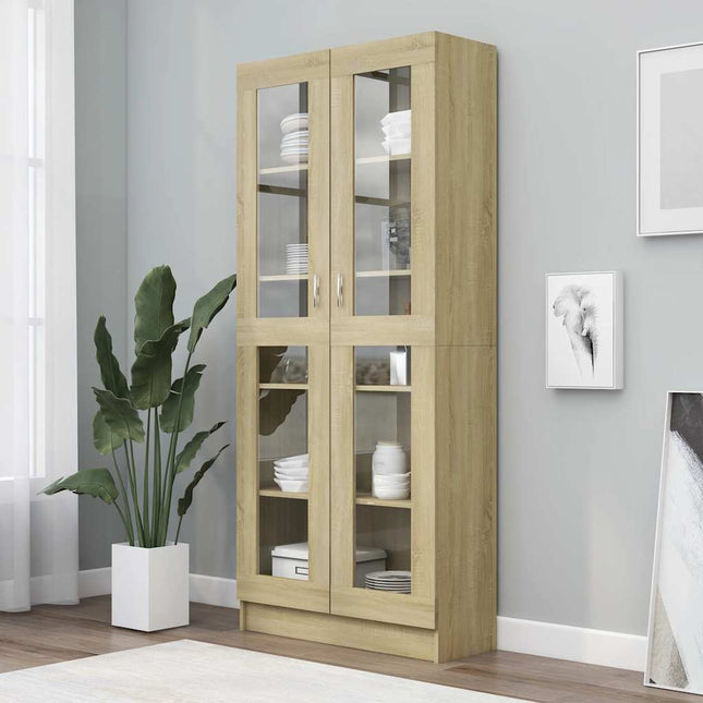 vitrineskab 82,5x30,5x185 cm konstrueret træ sonoma-eg