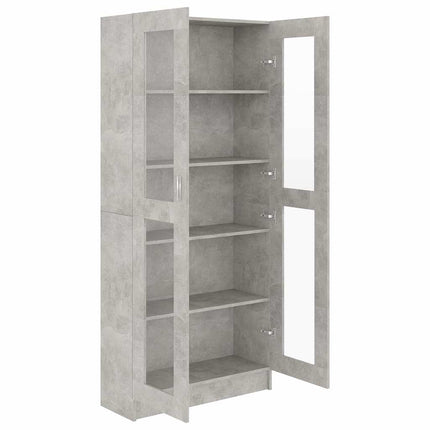 vitrineskab 82,5x30,5x185,5 cm konstrueret træ betongrå