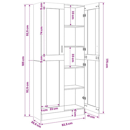 vitrineskab 82,5x30,5x185,5 cm konstrueret træ betongrå