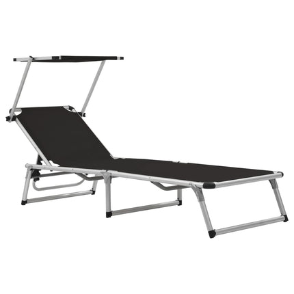 foldbare liggestole m. baldakin 2 stk. aluminium textilene sort
