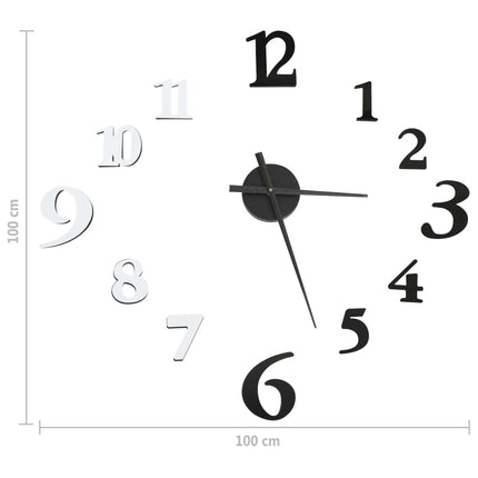 3D-vægur 100 cm moderne design XXL sort og hvid