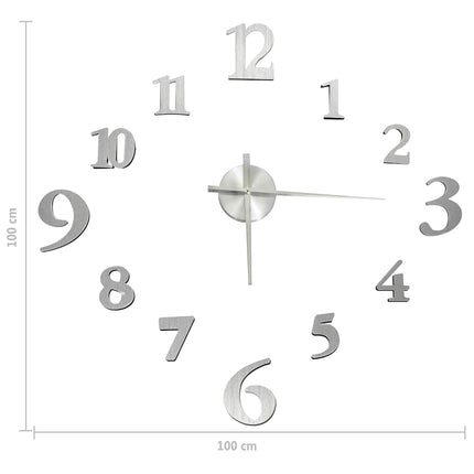 3D-vægur 100 cm moderne design XXL sølvfarvet