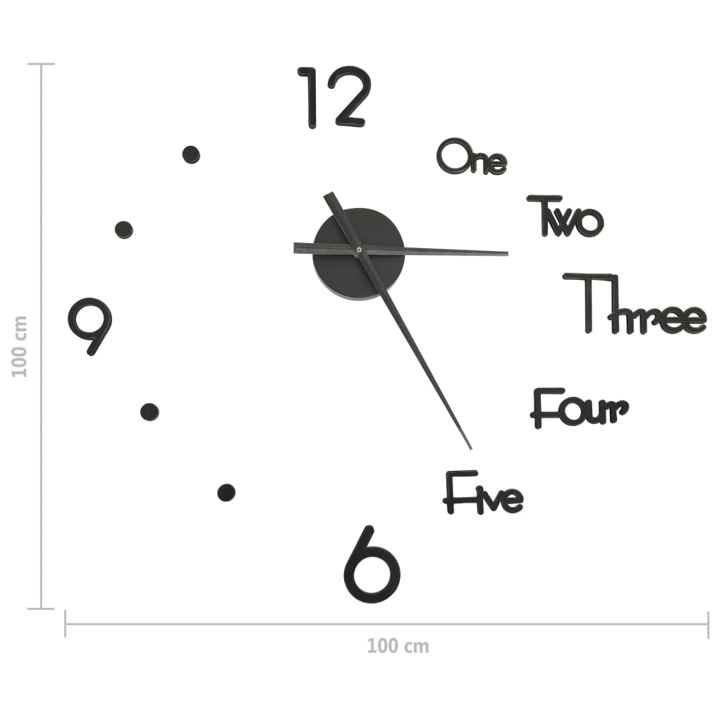 325153 vidaXL 3D Wall Clock Modern Design Black 100 cm XXL