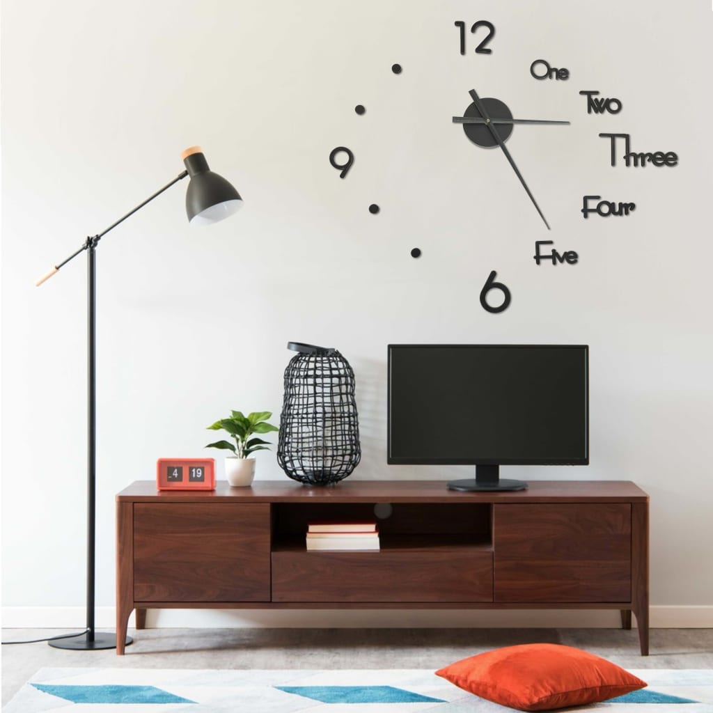 325153 3D Wall Clock Modern Design Black 100 Cm Xxl - Sort