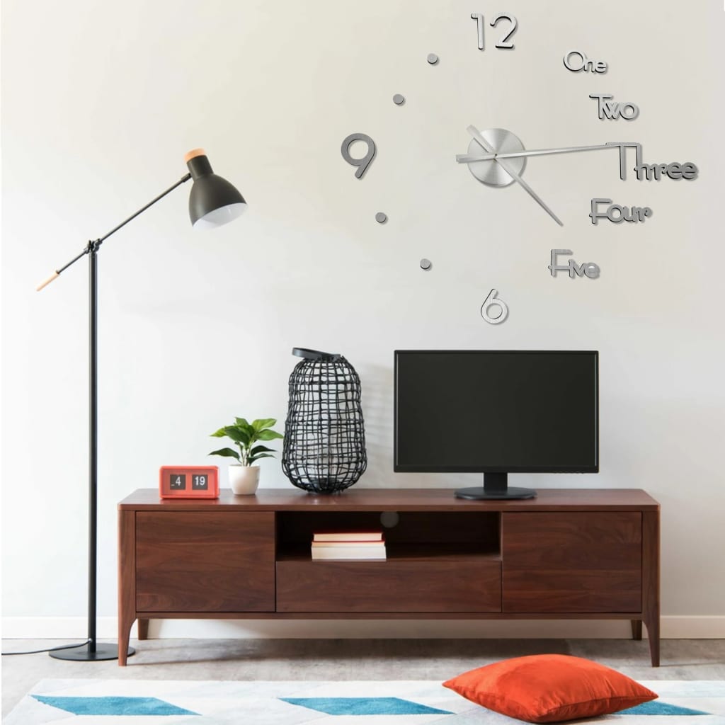 325153 3D Wall Clock Modern Design Black 100 Cm Xxl - Sølv