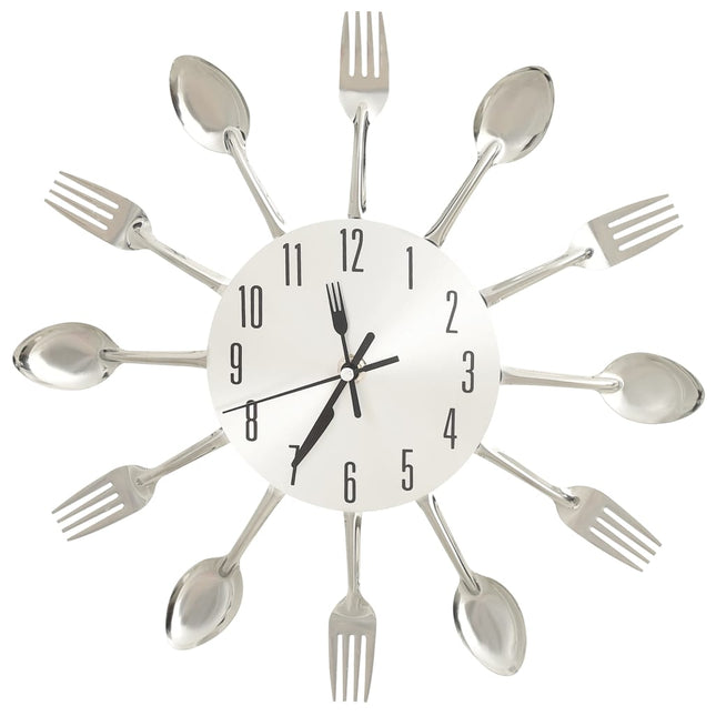 vægur med ske- og gaffeldesign 31 cm aluminium sølvfarvet