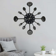 325163 vidaXL Wall Clock with Spoon and Fork Design Black 40 cm Aluminium