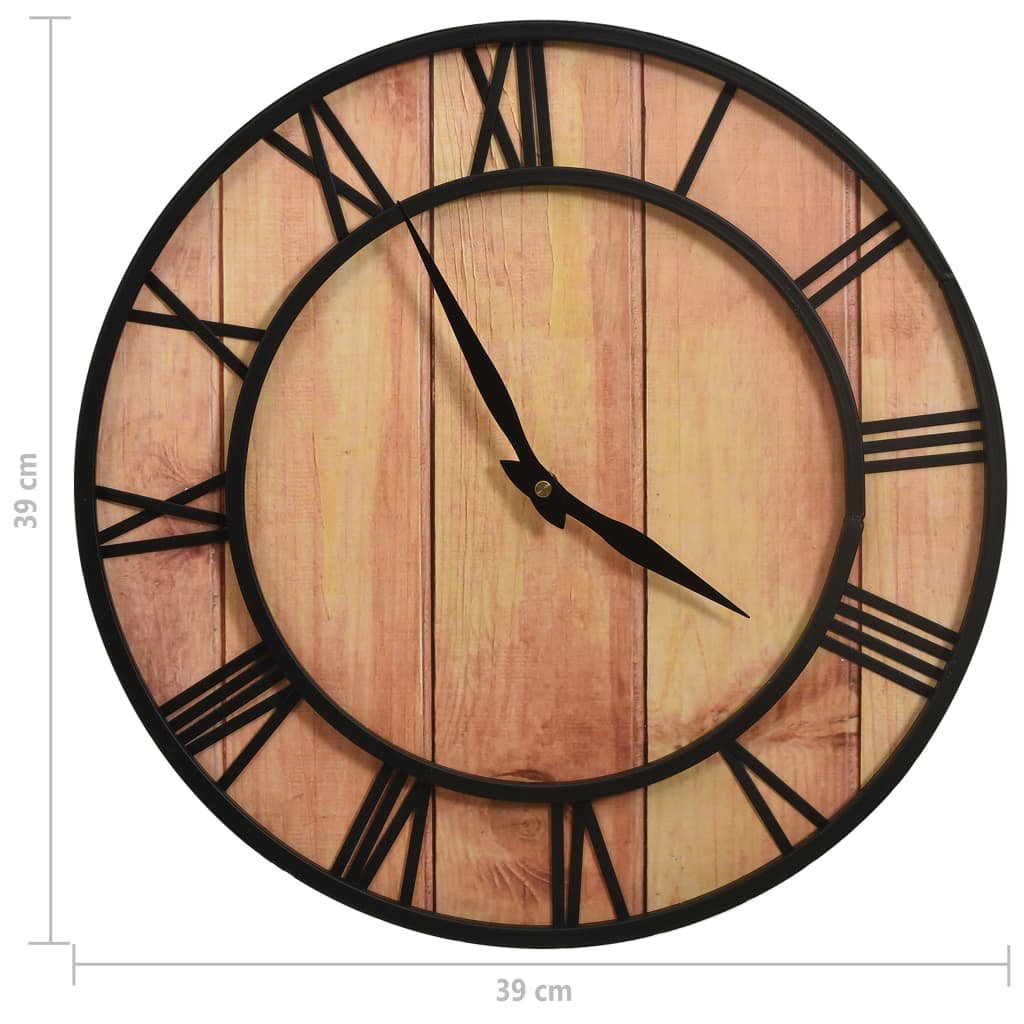 325172 vidaXL Wall Clock 39 cm Brown and Black MDF and Iron