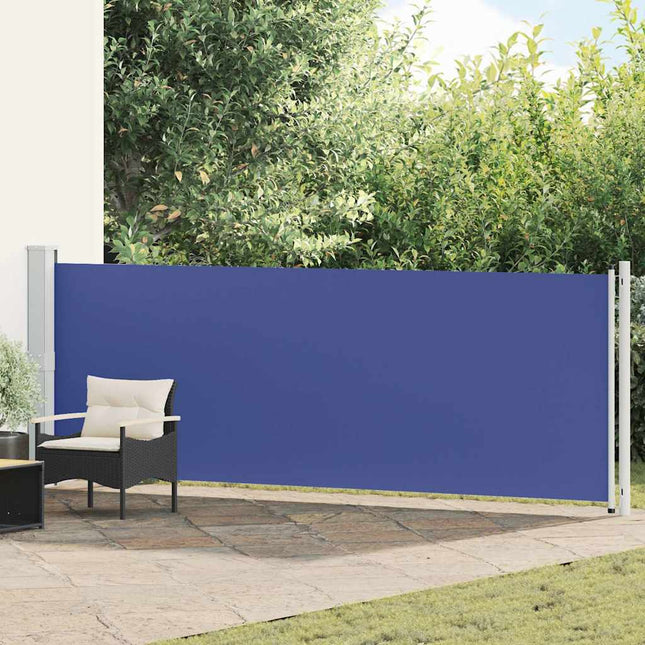 sidemarkise til terrassen 140x600 cm sammenrullelig blå