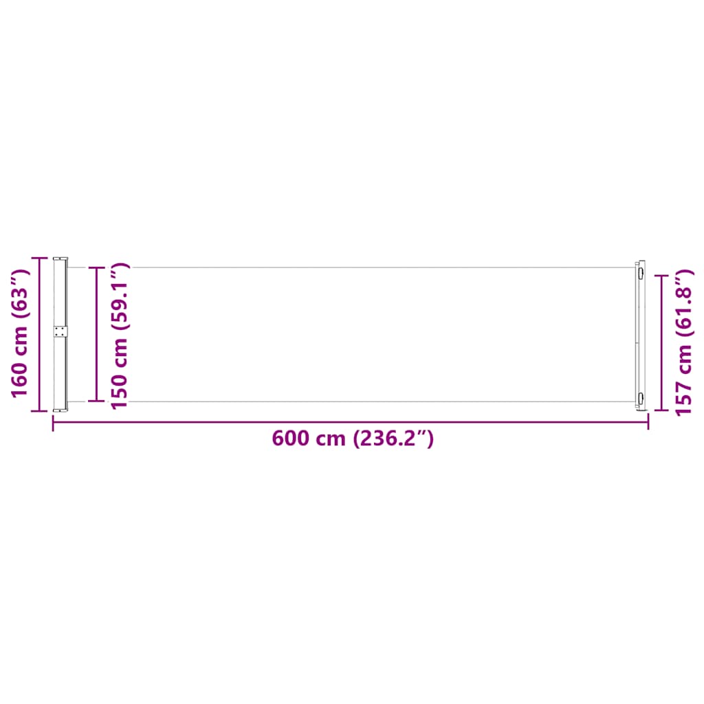 sammenrullelig sidemarkise til terrassen 600x160 cm cremefarvet